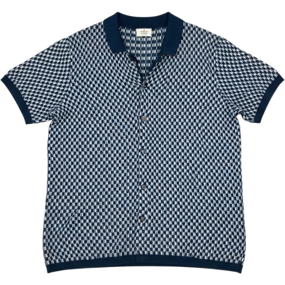 Marine Layer Sweater Polo Shirt Men XL Blue White Checkered Wool Knit Button Up